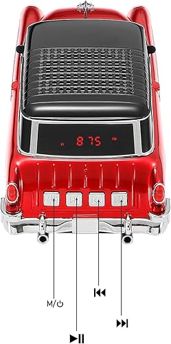 Miniatura 7 de Altavoz Bluetooth retro clásico modelo de automóvil con luz ambiental LED, emparejamiento estéreo TWS, ruedas móviles, sonido HD, altavoz