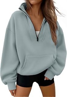 Trendy Queen Womens Sweatshirts Quarter Half Zip Pullover Workout Hoodies | Mock Neck Fleece Workout Jackets, Fall Essentials 2026, Cute Travel Clothes, Back To School Homecoming Outfits