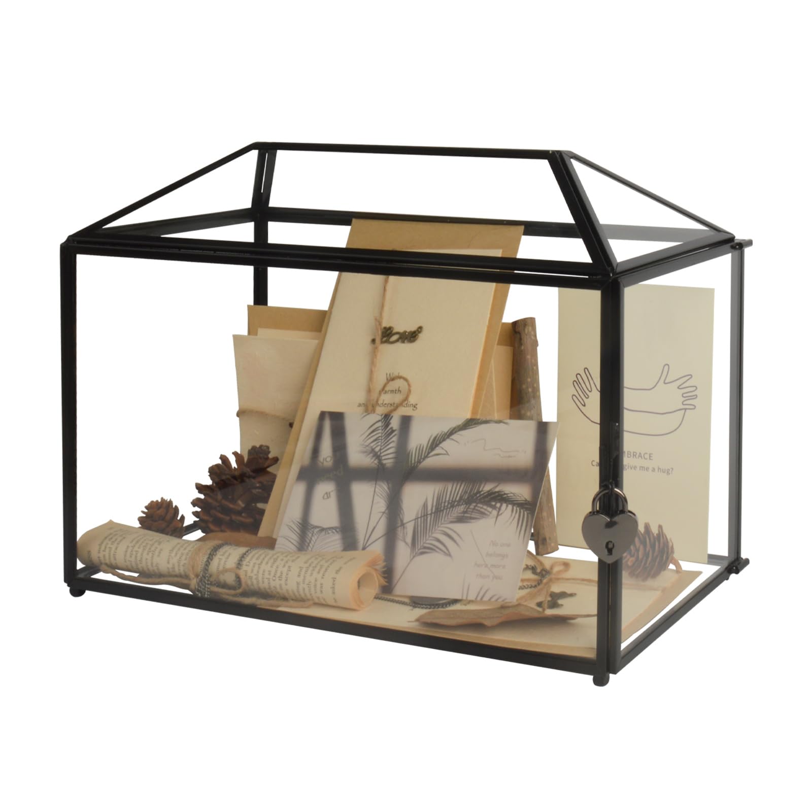 Photo 1 of Wedding Glass Card Box with Lock and Slot - Wedding Envelope Card Holder for Reception Clear Lock Box with Key Wedding Glass Card Holder Handmade Vintage Black Wedding Card Box GOLD Large