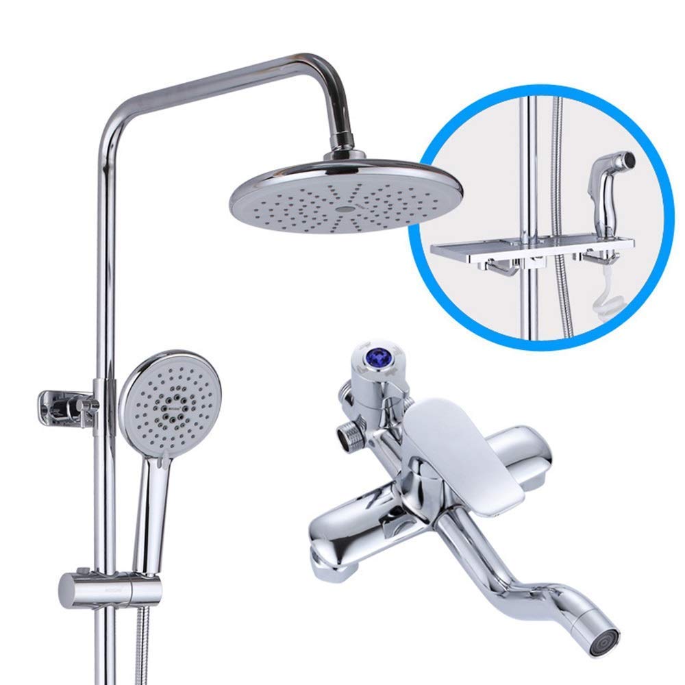 CWCQGH Silver Lift Household Hot and Cold Shower Set Brass Shower Faucet 20cm Round Top Spray Shower System 7 Modes Beautiful Practical