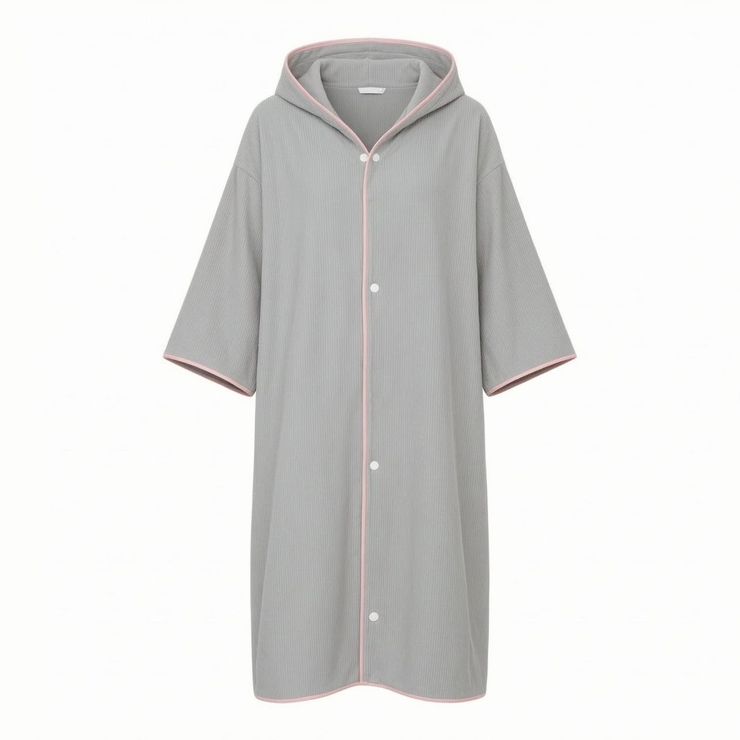 URJIX™ Ribbed Hooded Swim Cover Up Striped Cover-up Robe Gray | Closure Trim Gray-picture-14