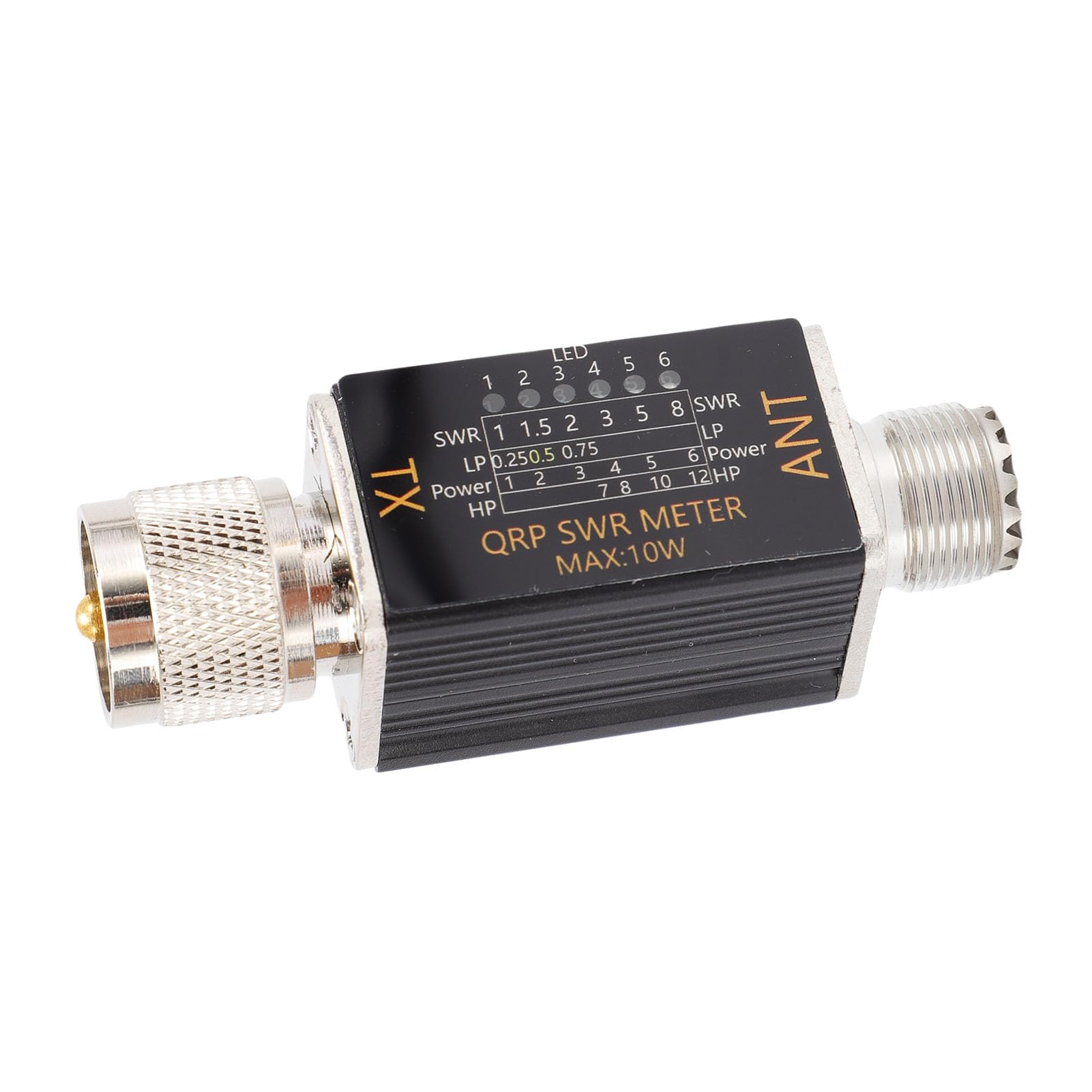 Pongnas Misuratore SWR da 10 W con 6 Indicatori LED per Test Portatili del Rapporto Permanente - Interfaccia SO239 Facile da Usare, -30 MHz