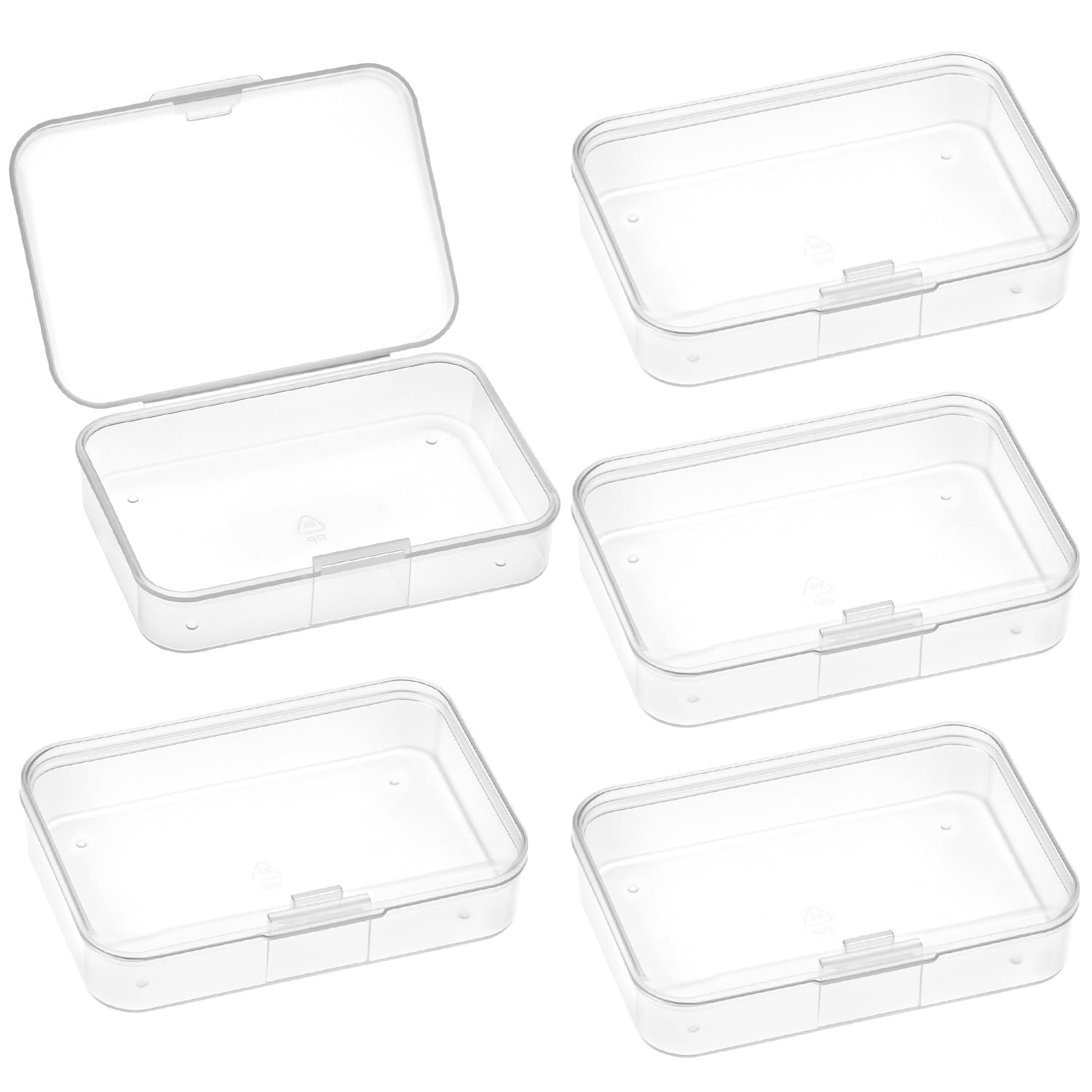 QWORK® 5Pcs Small Plastic Storage Box with Hinged Lid, Square Storage Containers for Beads, Jewelry and Craft Items - 88 x 60 x 20 mm (3.46x2.36x0.79 Inch)