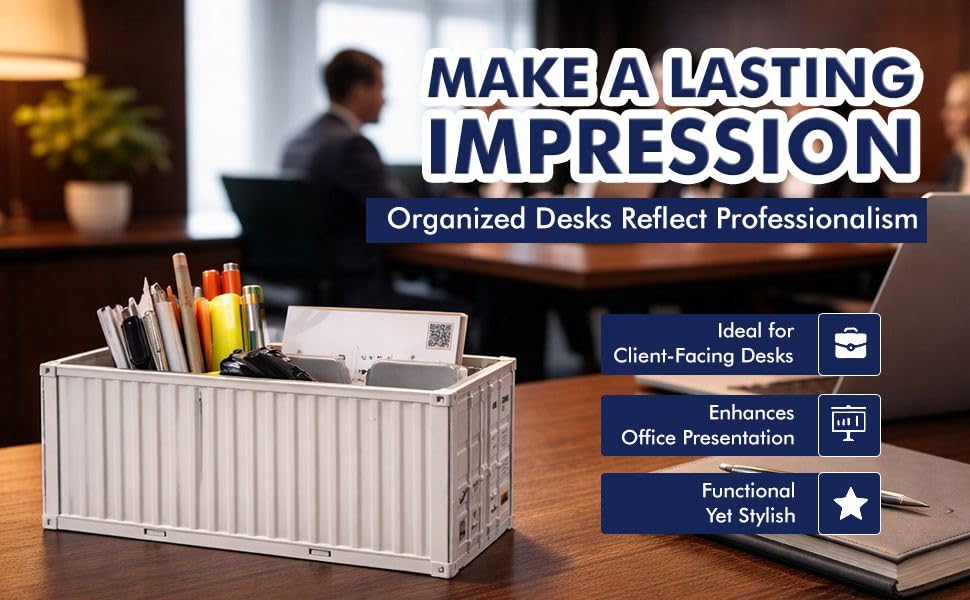 Image of Neonix Desk Organizer Office Supplies Multi Function Shipping Container Style Storage Box Pen Pencil Business Card and Remote Control Holder for Office and Home Gray (Container Storage 7)