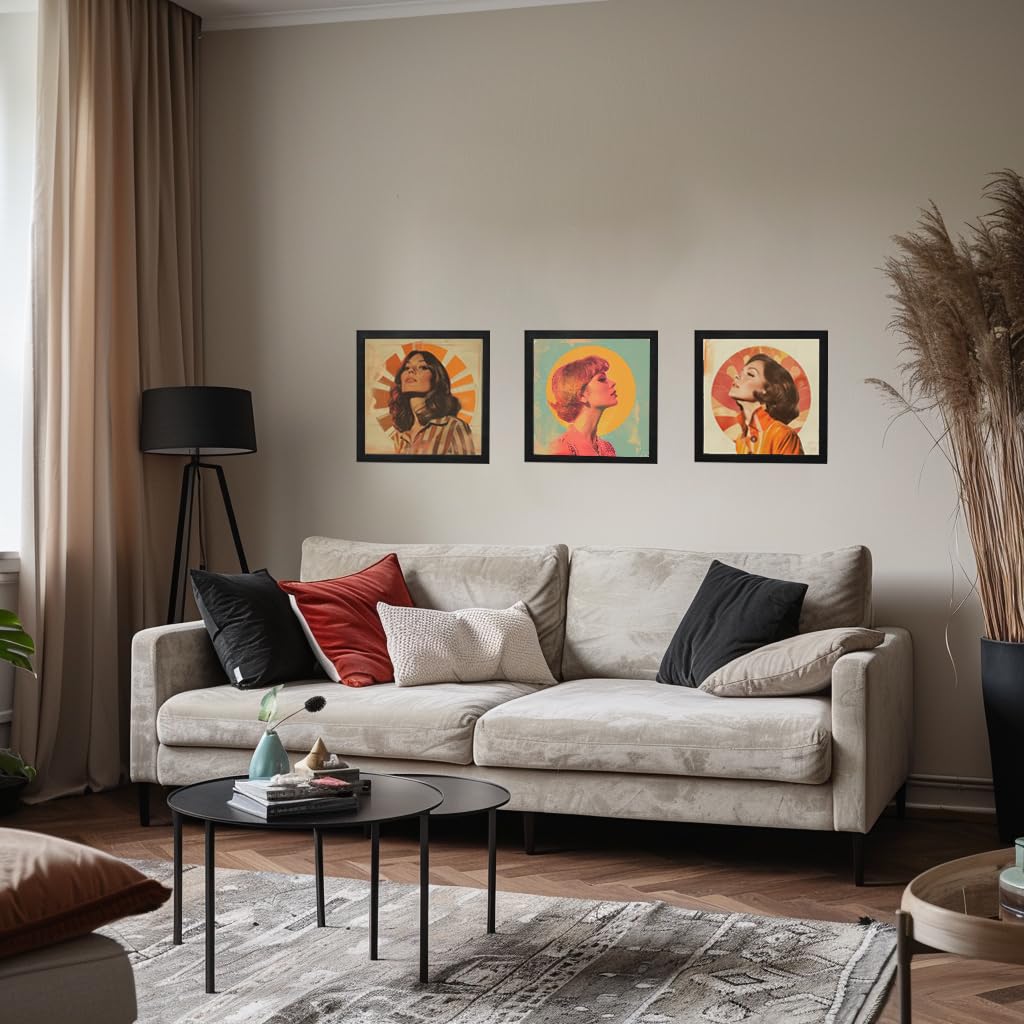 2 cornici per dischi in vinile - Cornice per album in legno nero massiccio per dischi in vinile, 32,6 x 32,6 x 4,1 cm, con copertura in acrilico trasparente, perfetta per copertine LP e