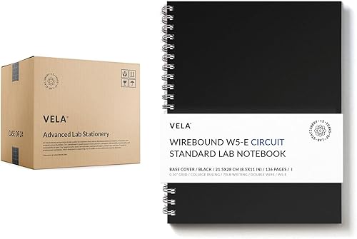 Vela Sciences Cuaderno de laboratorio W5, 8.5 x 11 pulgadas, 128 páginas, doble bucle de alambre, papel pesado de 70 libras (paquete de 24, rayado +)