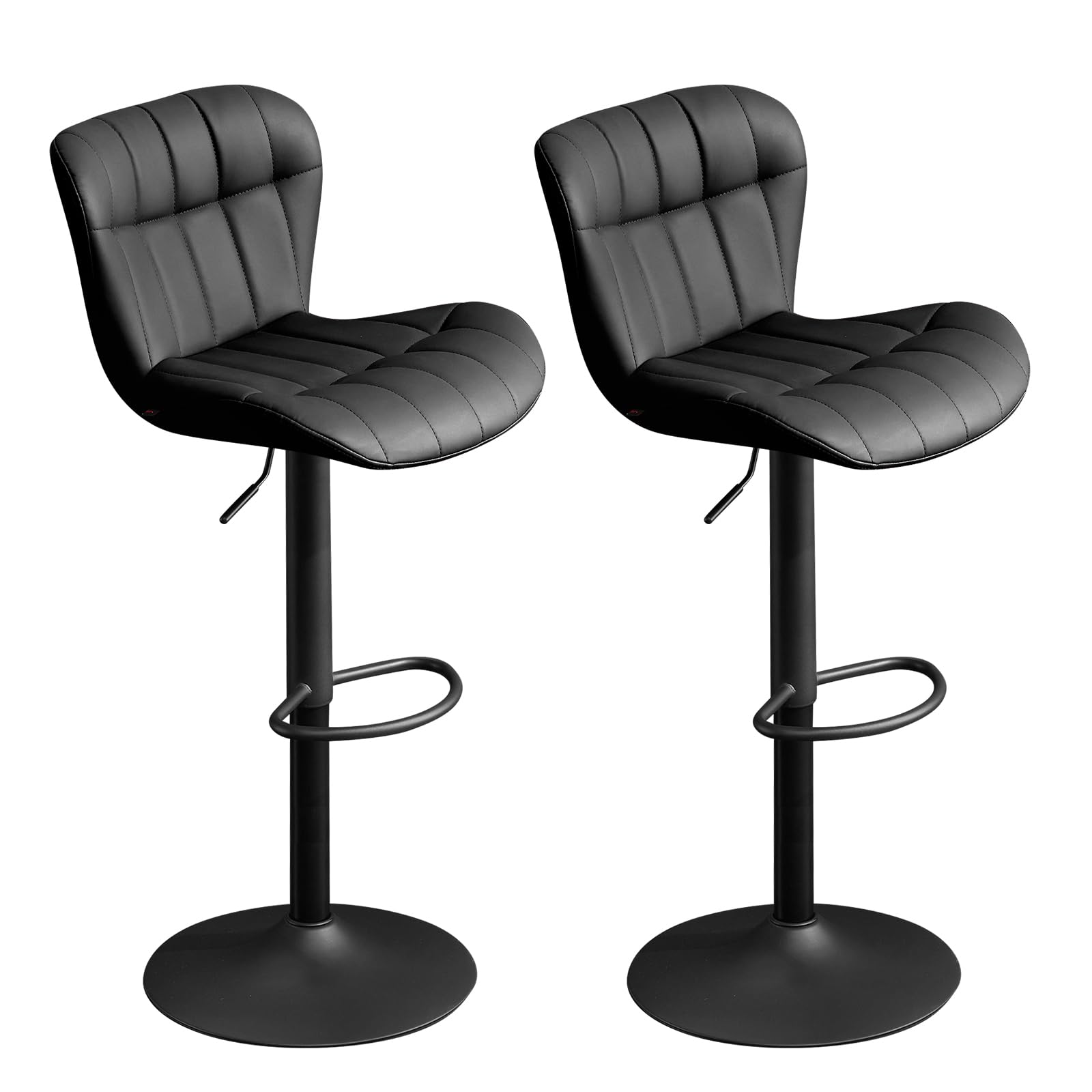 Furniliving Modern Barstools Set of 2, Faux Leather Bar Stools for Kitchen Island, Upholstered Swivel Bar Height Stools with Back, Black