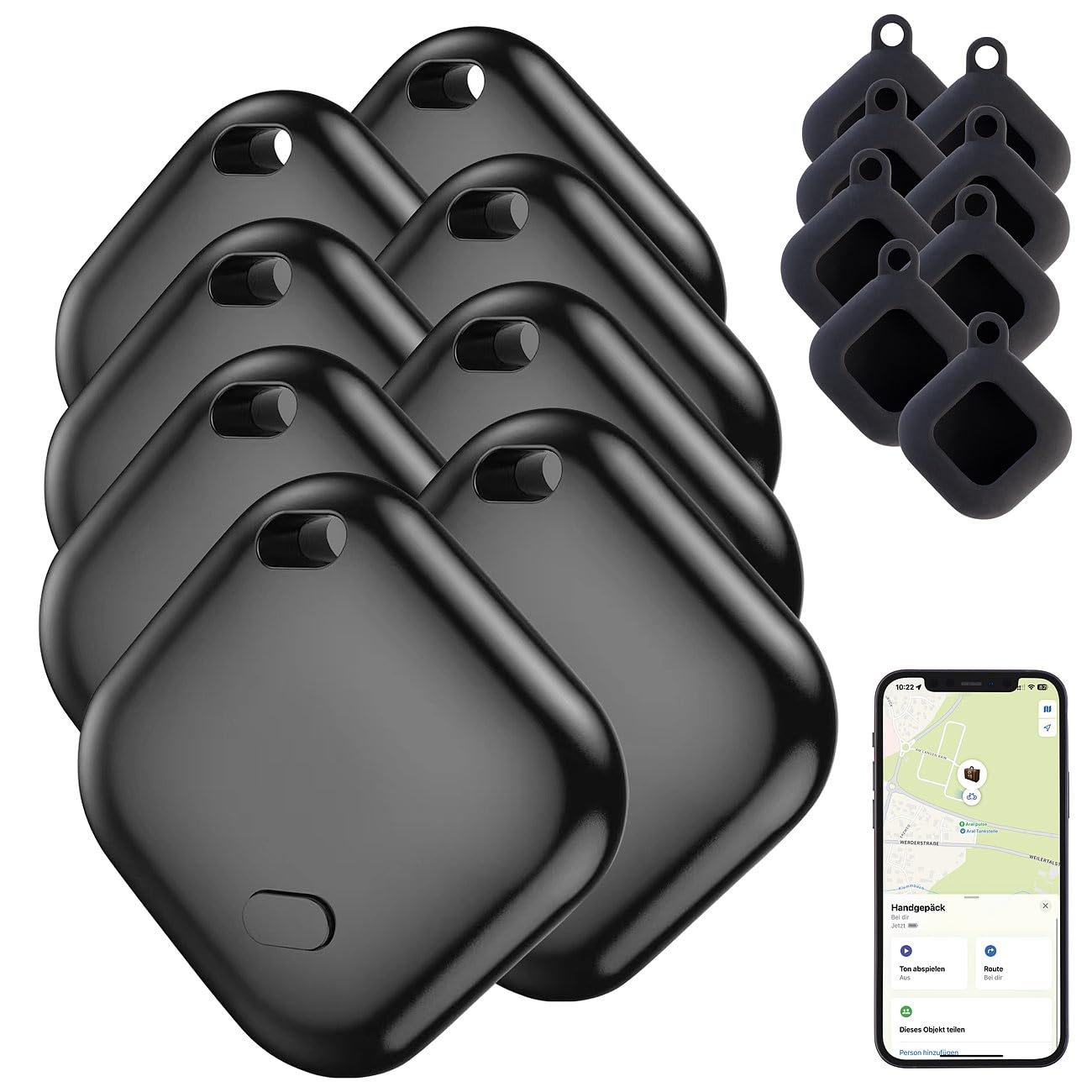 Callstel AirTag MFi: Set da 8 Mini chiave e localizzatore di oggetti, Smart Tag, MFI certificato (localizzatore chiavi bluetooth, per zaino, intelligente)