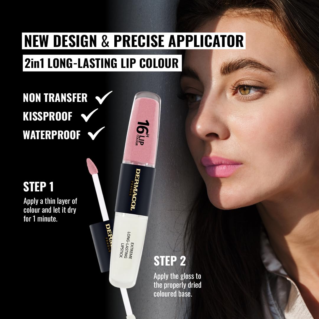 NEW Dermacol, 16-Hour Lip Colour, Highly Pigmented Glossy Lip Stain, Two-Phase Lip Plumper Gloss - Image 2
