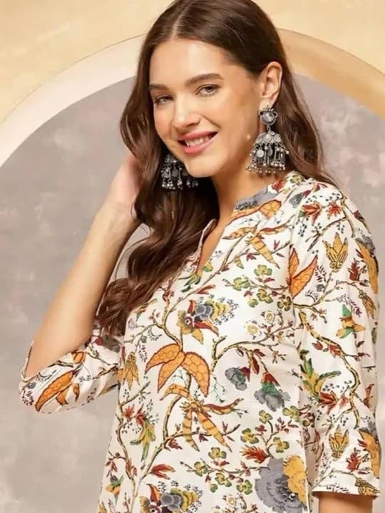 Image of Women's Short Kurti in TopsTunic Rayon Cotton Blend | Ladies Ethnic Tunic