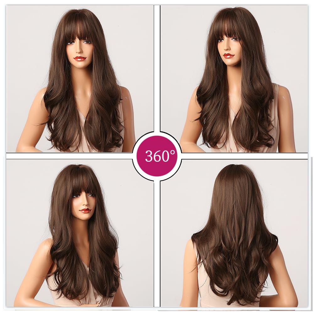 Esmee Long Straight Natural Synthetic Hair Layered Wigs for Women with Dark Roots for Daily Party Use-24 Inches: Brown D