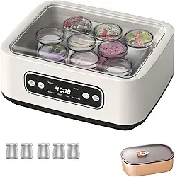 Máquina de iogurte com 5 frascos sem BPA, controle de temperatura e temporizador inteligente, iogurte grego caseiro, configuração em 3 etapas sem esforço, tela de LED – perfeita para dietas ceto