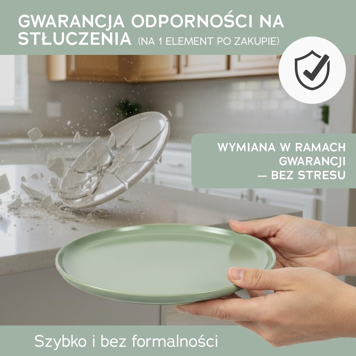 18-częściowy zestaw naczyń z kamionki porcelanowej – masywniejsze i bardziej odporne na zarysowania niż talerze i miski z kamionki, w kolorze miętowej zieleni, błyszczące | zielone naczynia stołowe po