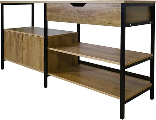 Miniatura 8 de Aparador industrial, muebles de almacenamiento modernos con 1 cajón, estantes de 3 niveles y 1 gabinete, marco de metal resistente y construcción de