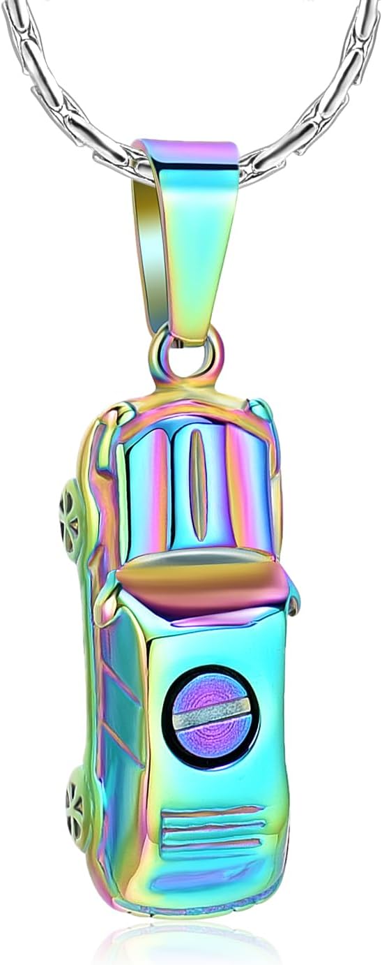 constantlife Cremation Memorial Jewelry Small Car Pendant Urn Necklace for Human Ashes Stainless Steel Mini Ashes Holder Keepsake Gift