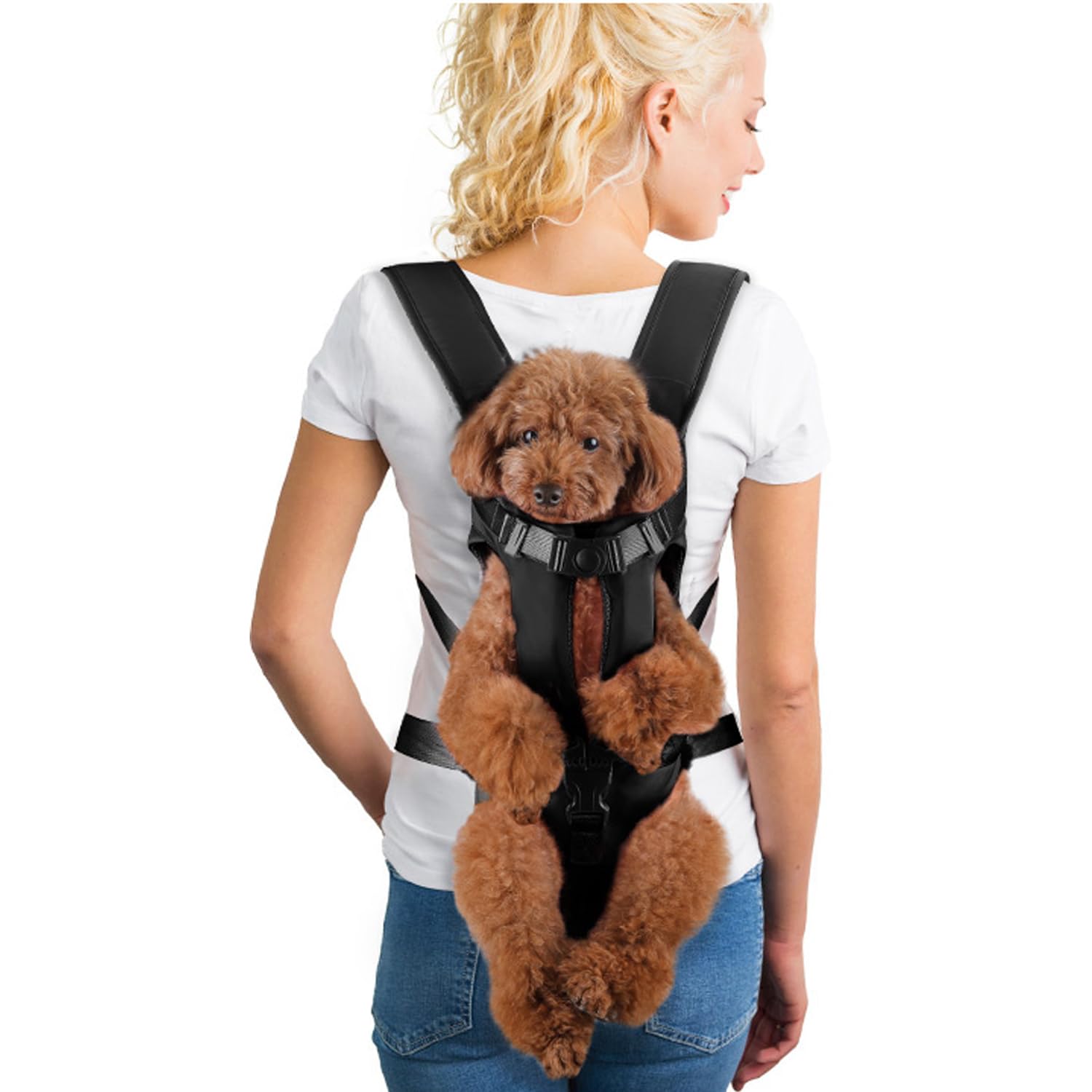 Lukovee dog backpack carrier, Legs Out Easy-fit dog front carrier for Small Medium Dogs, Adjustable Hands Free dog chest carrier for Hiking, Cyclings(Black,Large)
