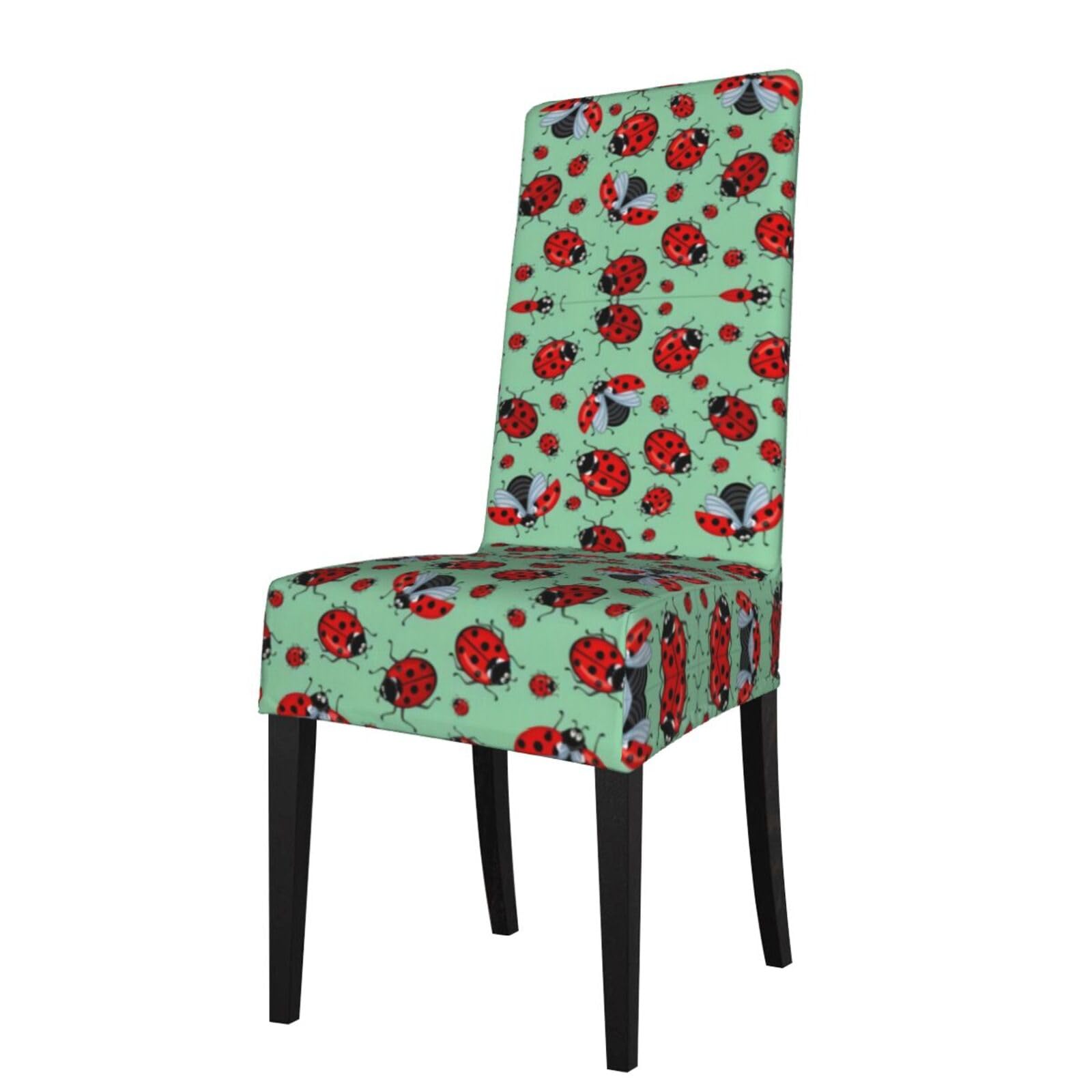 HLSBSSL Red Ladybugs On A Blue Background Printed dining chair covers, wrinkle-resistant and iron-free, suitable for hotels, banquets, and conferences
