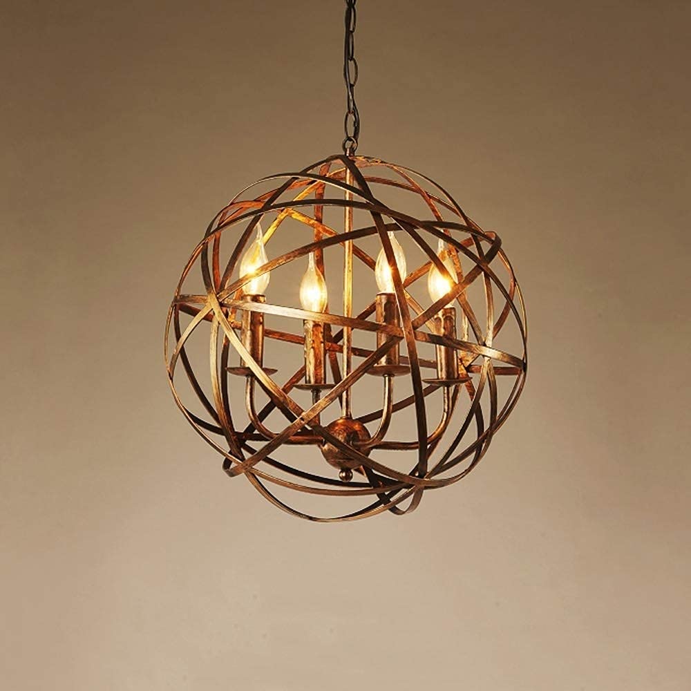 Lustre de plafond fer forgé cage boule suspension cage E27