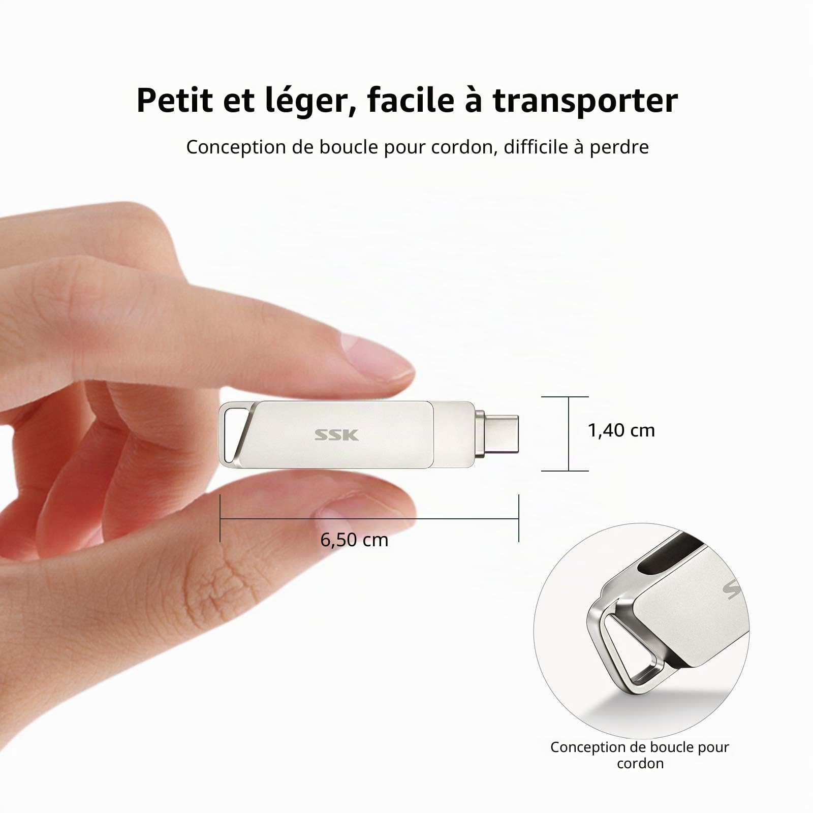 SSK 128 Go Double Cle USB 3.2 Type-C jusqu'à 200 Mo/s, Clé USB-C Flash Drive Pivotant Conception, Clef USB pour iPhone15/16 Pro/Android Smartphone/Tablettes/Mac/PC et Plus