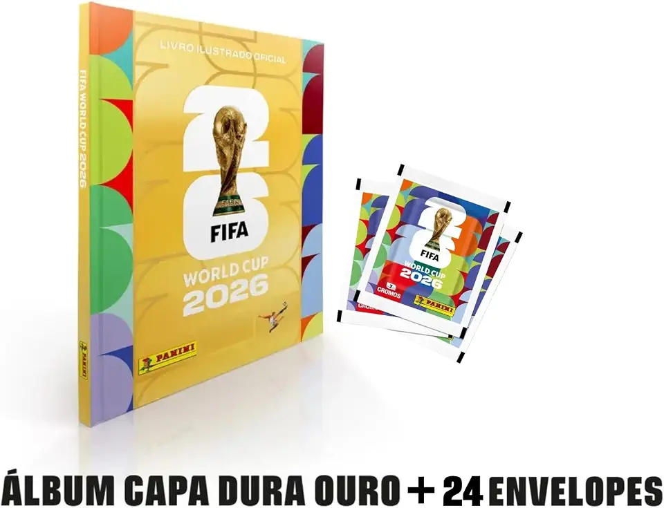 Kit C/ 1 Álbum Copa Do Mundo 2026 Capa Ouro + 24 Envelopes (168 figurinhas) FIFA Word Cup 2026