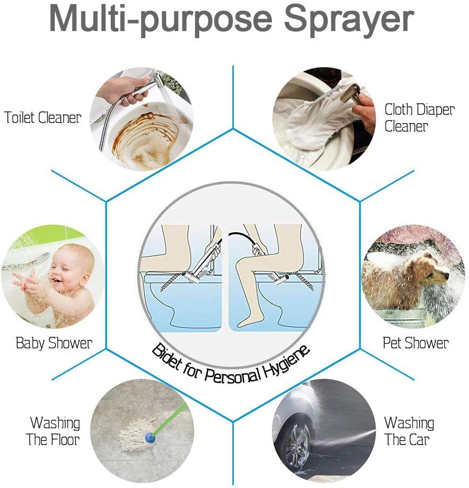 Bidet Sprayer for Toilet, Handheld Cloth Diaper Sprayer, Bathroom Jet Sprayer Kit Spray Attachment with Hose, Stainless Steel Easy Install Great Water Pressure for Bathing Pets, Feminine Hygiene - - 