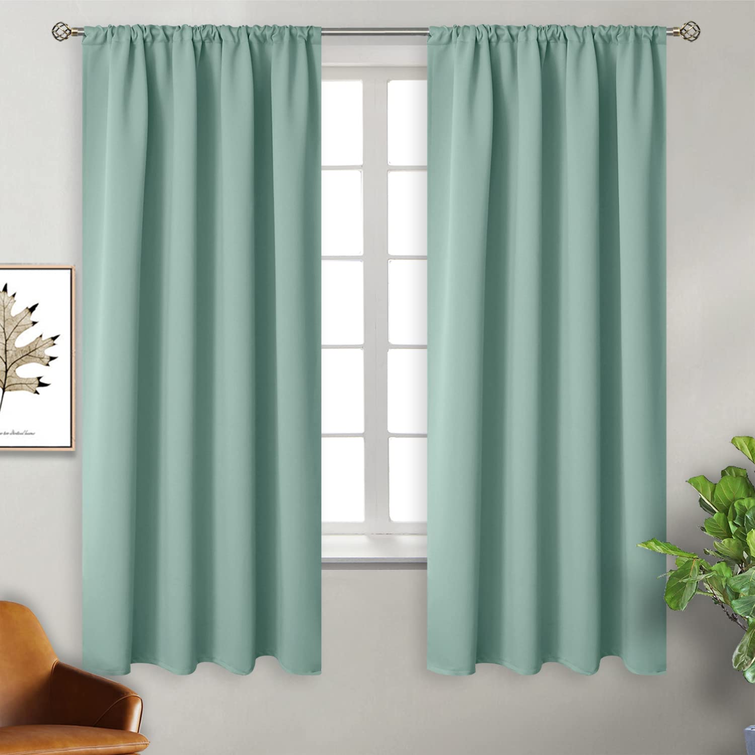 BGment Light Sage Blackout Curtains for Bedroom 63 Inches Long - Rod Pocket Thermal Insulated Room Darkening Drapes for Living Room Office Privacy Decorative, 52 x 63 Inch, 2 Panels โ image 1