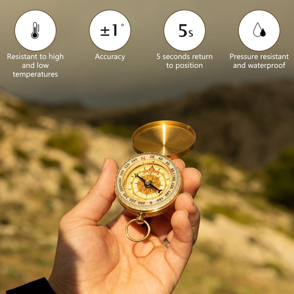 Bussola Da Escursionismo In Ottone - Portatile Con Numeri Luminosi Per Trekking E Caccia