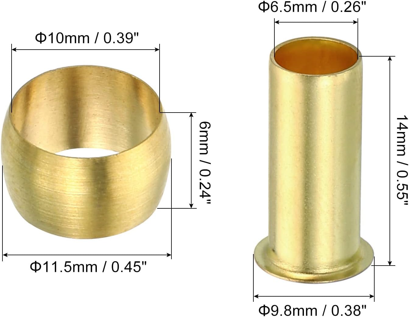 Patikil 10mm Tube OD Brass Compression Sleeves and Ferrules, 20 Pack Brass Ferrule Compression Insert Fitting Assortment Kit for Air, Water, Gas Pipe
