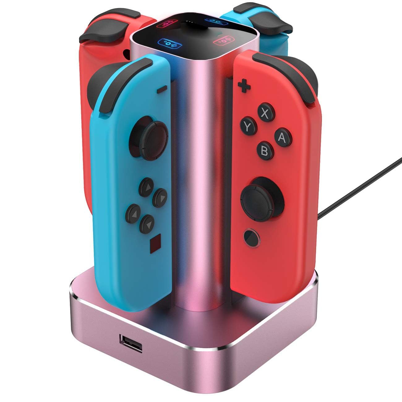 NALACAL Joy Con Charging Station, Fit for Nintendo Switch, 4 in 1 Aluminum Charger Stand Fit for Joy-Con Controllers, Fast Charging Dock with LED Light/USB Cable