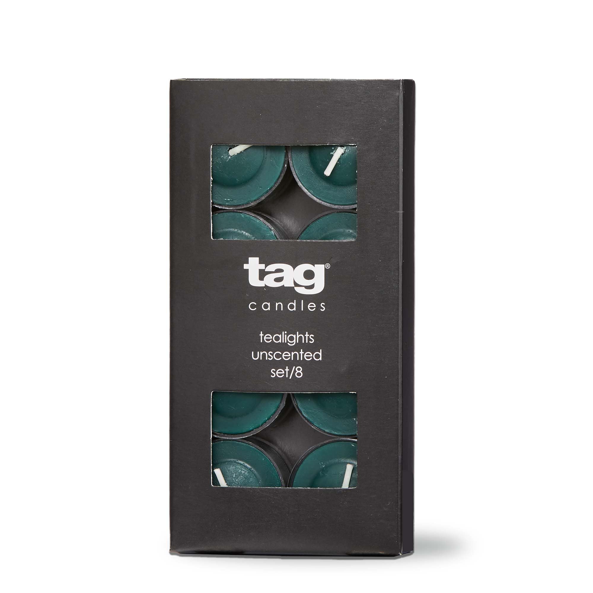 TAG Color Studio Tealight Candles Set of 8 Dark Green Smokeless Paraffin Wax Burn Time 3 Hrs Dark Green