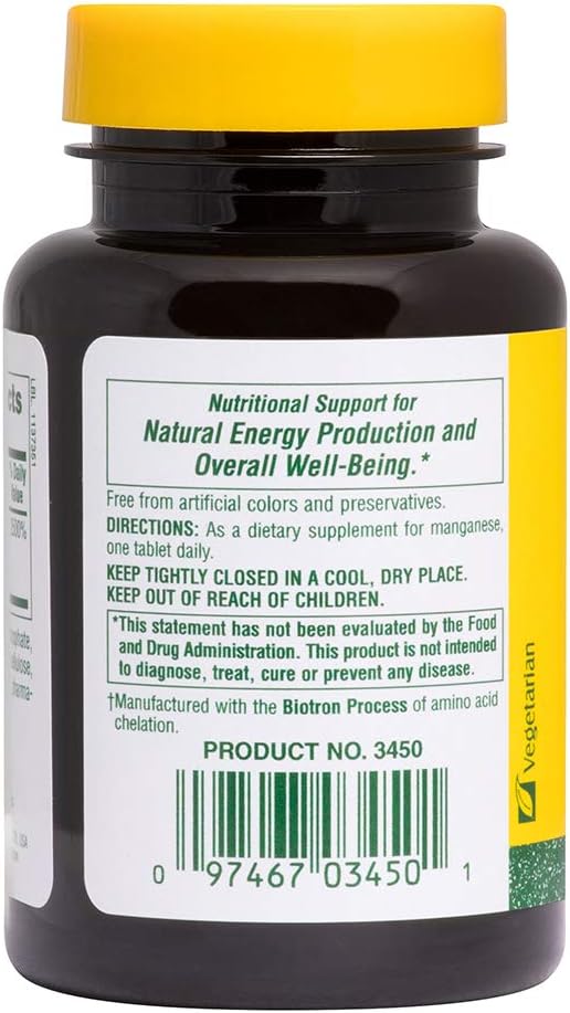 NaturesPlus Manganese Amino Acid Chelate - 50 mg, 90 Vegetarian Tablets - High Potency Essential Trace Mineral Supplement, Supports Bone & Cartilage Health - Gluten-Free - 90 Servings : Health & Household