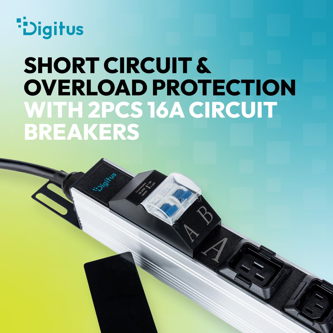DIGITUS Basis IT PDU – 24 x C13, 2 x C19, 4 x Schutzkontaktsteckdose | 2x Leitungsschutzschalter 16A – 1-phasig 32A – 3 m Zuleitung – IEC 60309 32A Stecker – 8000W