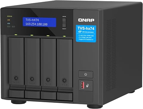 QNAP TVS-h474-PT-8G-US 4-Bay Desktop NAS, Intel Pentium Gold G7400, 8GB DDR4, Du