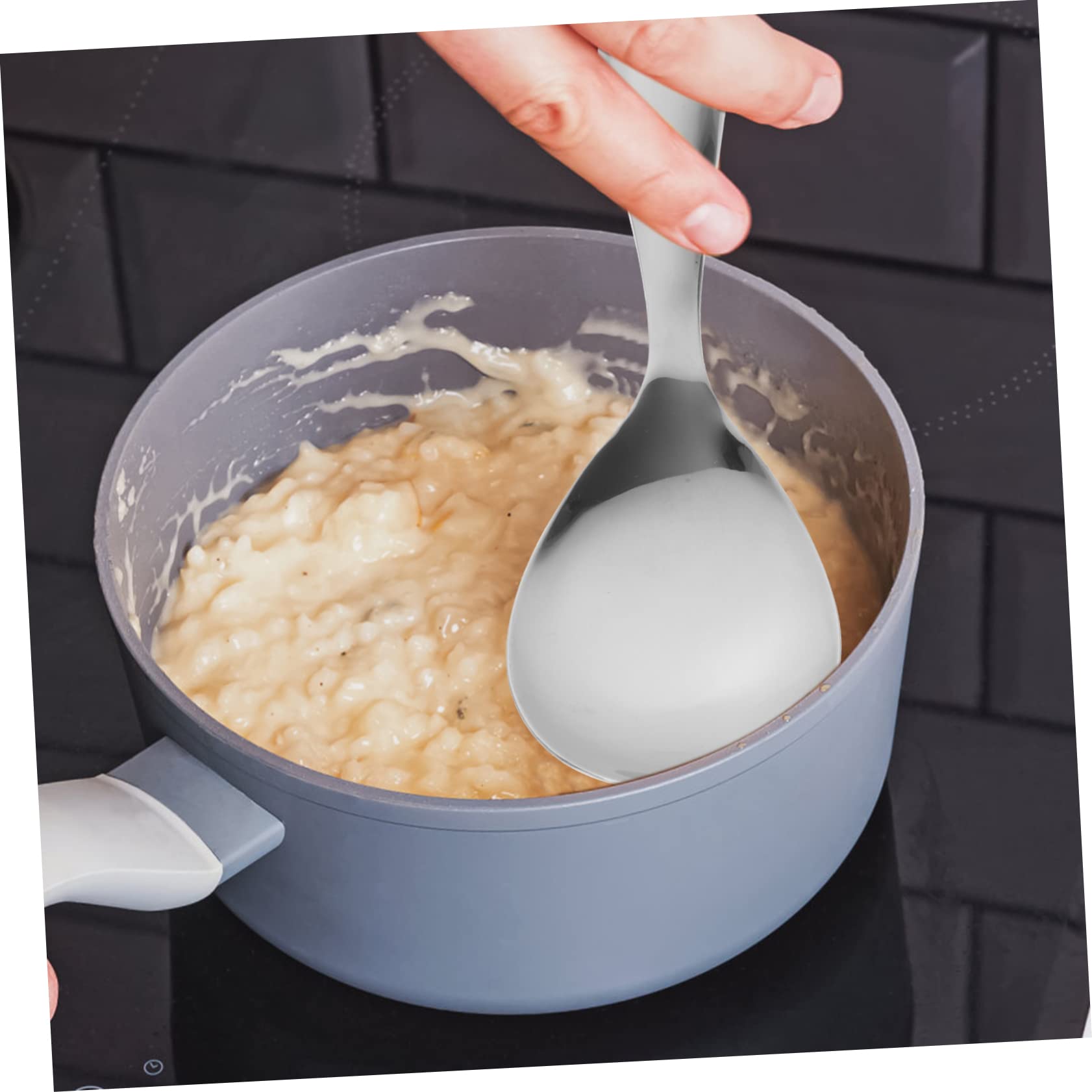 FUNOMOCYA Rice Spoon Large Spoon Kitchen Spoons Rice Cooking Rice Scooper Rice Portion Scoop Kitchen Cooking Spoon Porridge Spoon Non Japanese Soup Spoon Rice Paddle Stainless Steel Silver