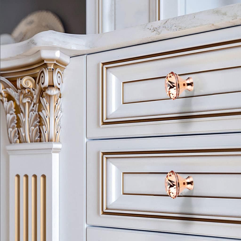 BTSKY 10 Pack 30mm/1.18 inch Drawer Knobs Diamond Shaped Crystal Glass Crystal Cabinet Knobs Crystal Drawer Pull Handles Aqua Blue for Kitchen, Bathroom Cabinet, Dresser and Cupboard(Rose Gold)