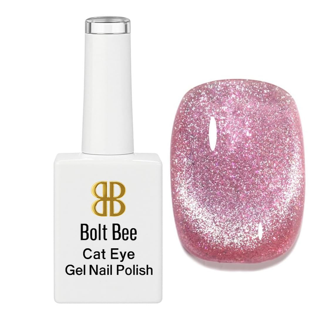 Bolt Bee Professional Cat Eye Gel Nail Polish Magnetic Cat Eye Effect, Soak Off UV & LED Gel, Long-Lasting Glitter Nail Polish for Salon & Home Use (Rose Gold, 9ml)