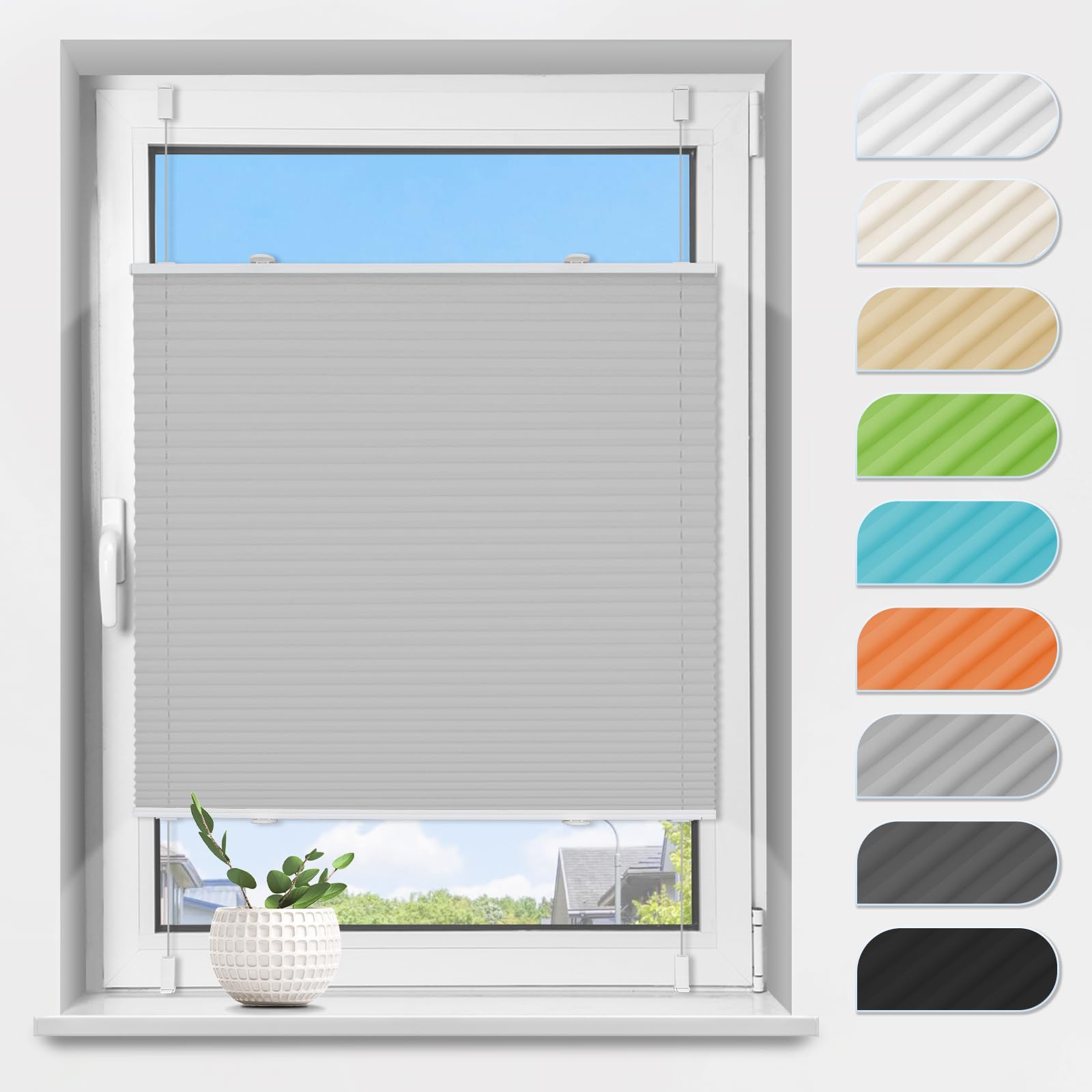 TFSKY Plissee Klemmfix ohne Bohren Lichtdurchlässig & Sichtschutz | 100% Polyester, Faltrollo Jalousie Plisseerollo, Flexibel Verstellbar, für Fenster Tür Wohnzimmer Büro Mietwohnung