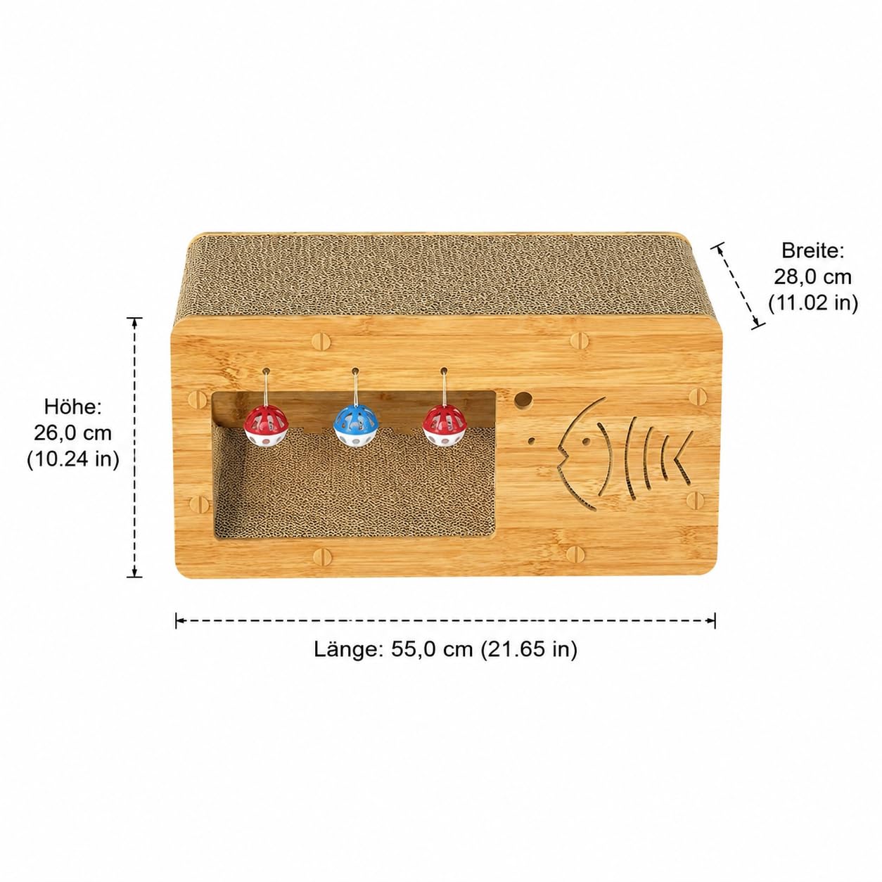 predolo Kratzhaus Katze aus Wellpappe, Katzenhöhle Pappe mit vertikaler Kratzfläche für Wohnungskatzen, Kratzhaus Katzenmöbel für Ruhe und Spiel, Einzelnes TV-Gerät, 55 x 28 x 26 cm