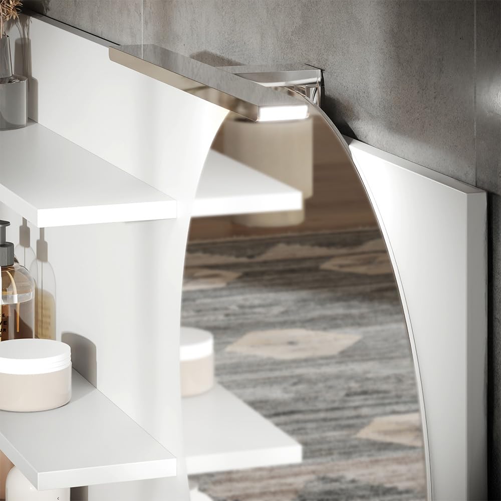 Vicco Specchio con mensola Avena, Bianco, 120 x 50 cm con 3 scomparti aperti, per montaggio a parete con illuminazione LED integrata