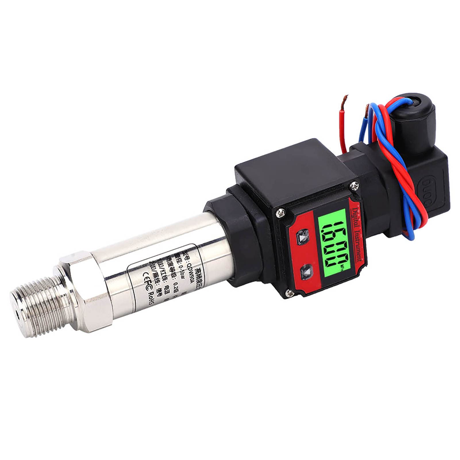 Aramox Cyfrowy Przetwornik Ciśnienia Czujnik Ciśnienia z Rozproszonego Krzemu 24 V DC 4–20 MA Wyświetlacz LCD IP65 0–500–800 KPa do Pomiaru Oleju Hydraulicznego Powietrze Woda (0-500 kPa)