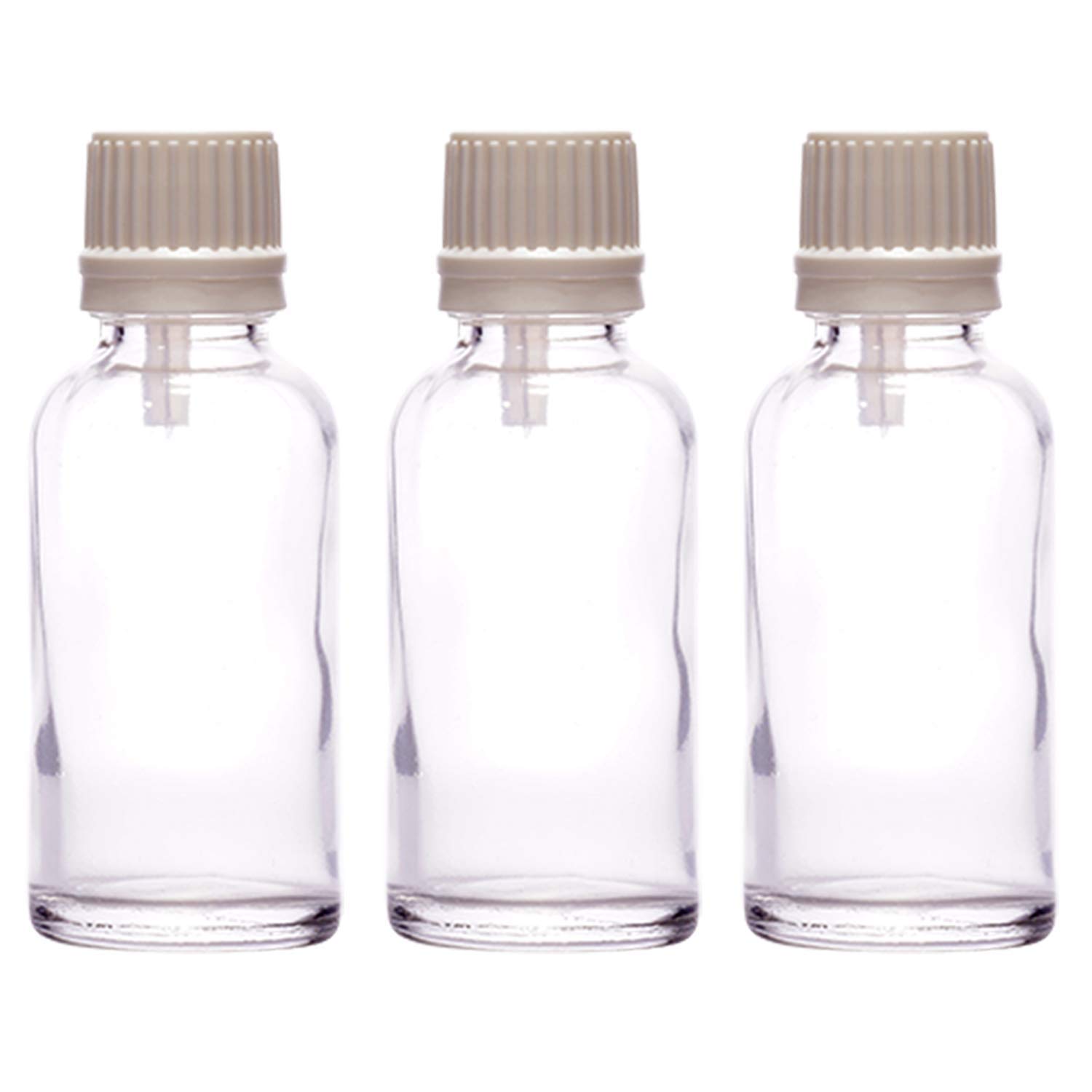 JARBAZAAR(Set Of 3 Bottles) 30ml Clear Transparent Round Empty Glass Bottle +Dropper + White Tamper Proof Cap,