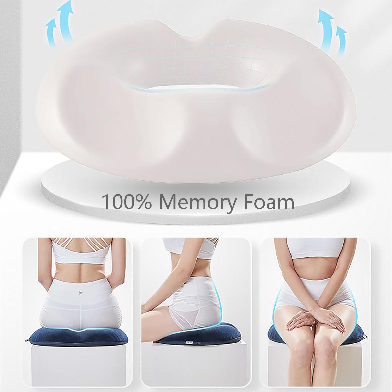 Cuscino per emorroidi, Cuscino per Sedile antidecubito in Memory Foam di Alta qualità, Lavabile, Cuscino per Sedia a rotelle per Ufficio, Auto, Sedia a rotelle, Scuola, Blu