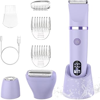Women's Shaver for Face Armpits Legs Arms & Bikini Zone Razor Electric Shaver for Women Body Trimmer Intimate Razor Bikini Trimmer for Women IPX7 Waterproof Wet/Dry LCD Display Purple