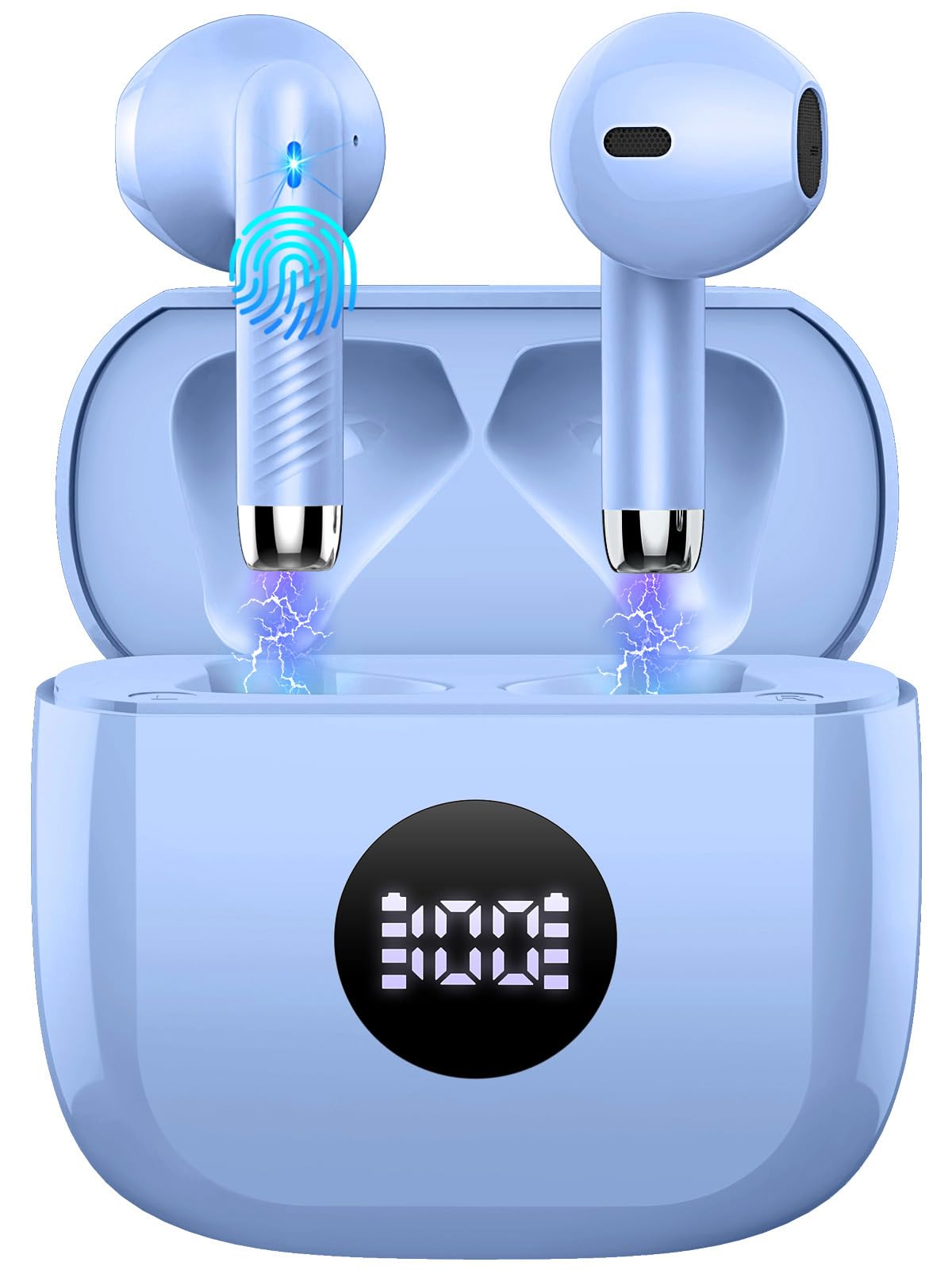 Jxrev Wireless Earbuds, Bluetooth 5.4 Headphones 6D Stereo, in Ear Earphones with ENC Noise Cancelling Mics, 40H Playback with Dual LED Display, IP7