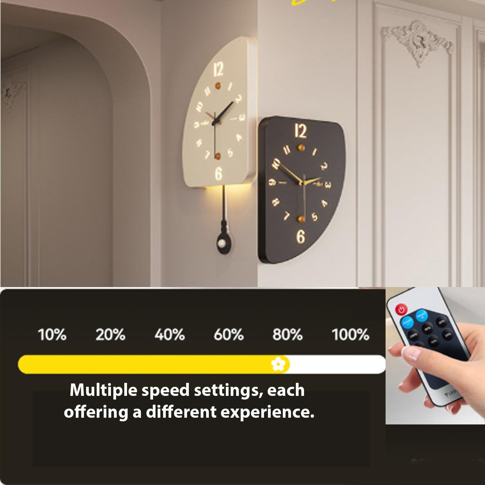 Genérico Reloj de Pared de Esquina 3D de Doble Cara, Reloj de Esquina de 90 Grados con luz, Reloj de Pared Luminoso silencioso (White 49cm/19.2in)