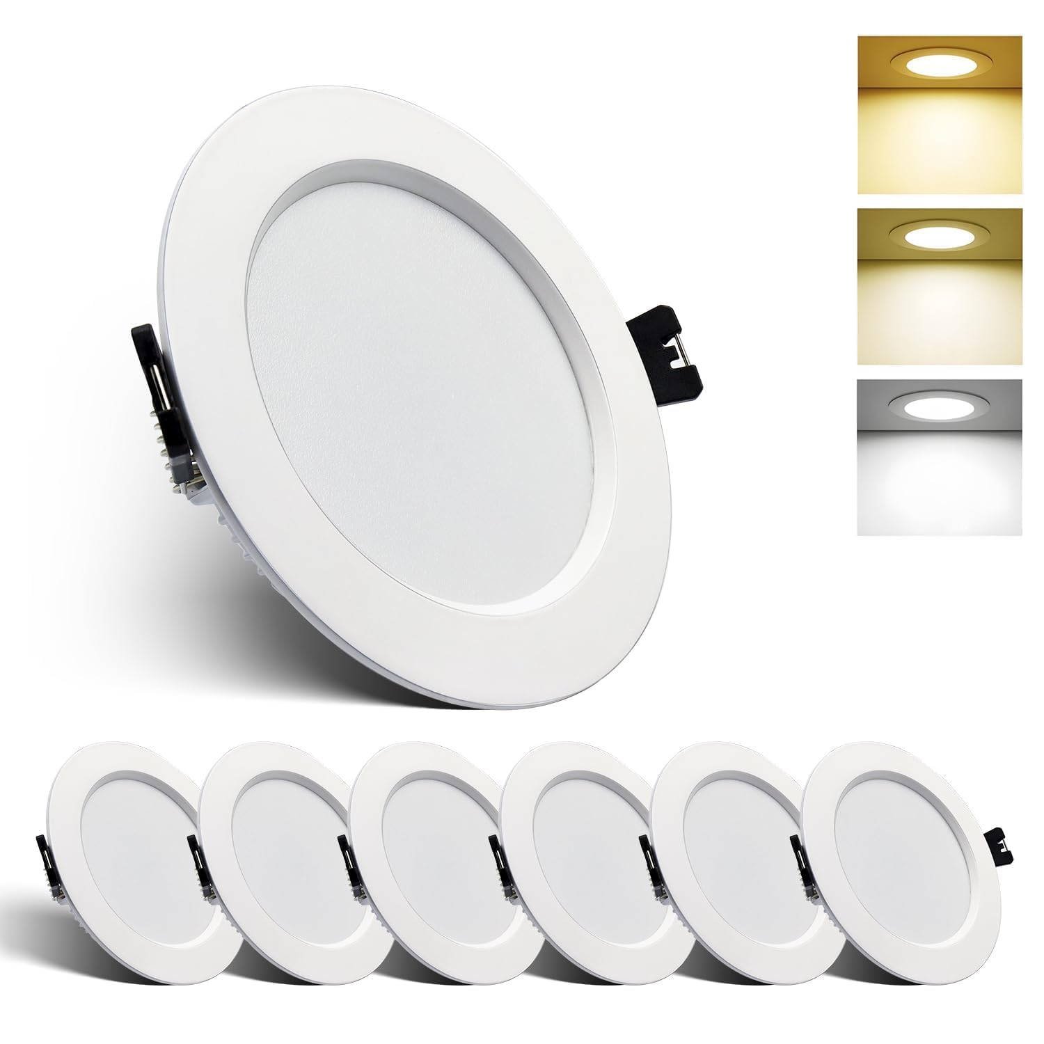 LED recessed spotlights 230v 10W Ultra flat LED spotlights, warm white neutral white cold white with memory function, hole diameter Ø90-100mm, ceiling spotlights LED for bathroom kitchen, set of 6
