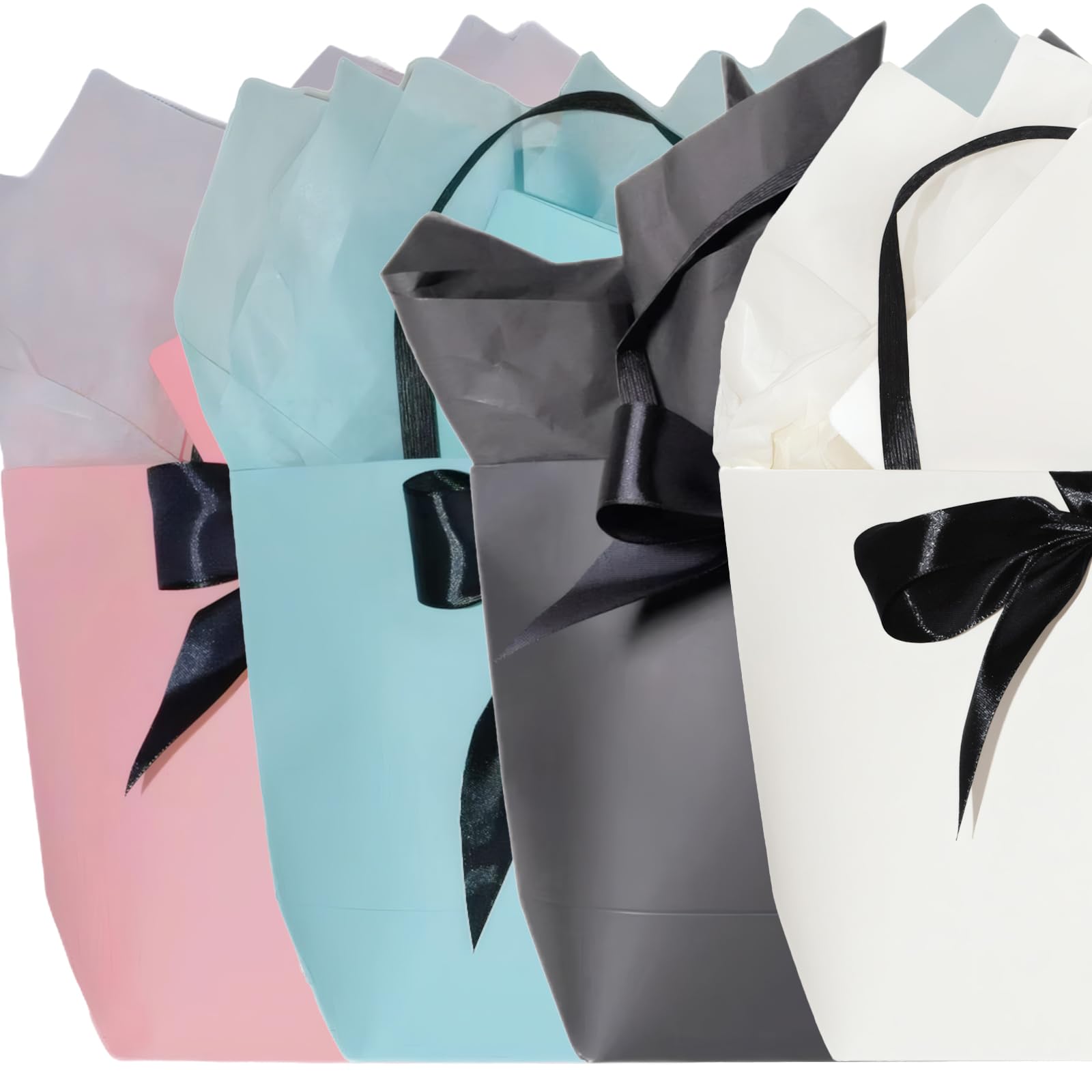 HUIYOULAI Classic White Small Gift Bag Set with Card, Tissue Paper & Ribbon Tie - 11x8x4 Premium Paper Bag for Birthday, Wedding, Bridal Shower, Luxe Favors