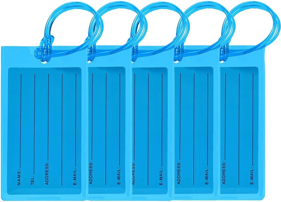 ZWOOGYM Lot de 5 étiquettes de bagage pour valises, accessoires de voyage pour avion, accessoires de voyage internationaux (bleu)