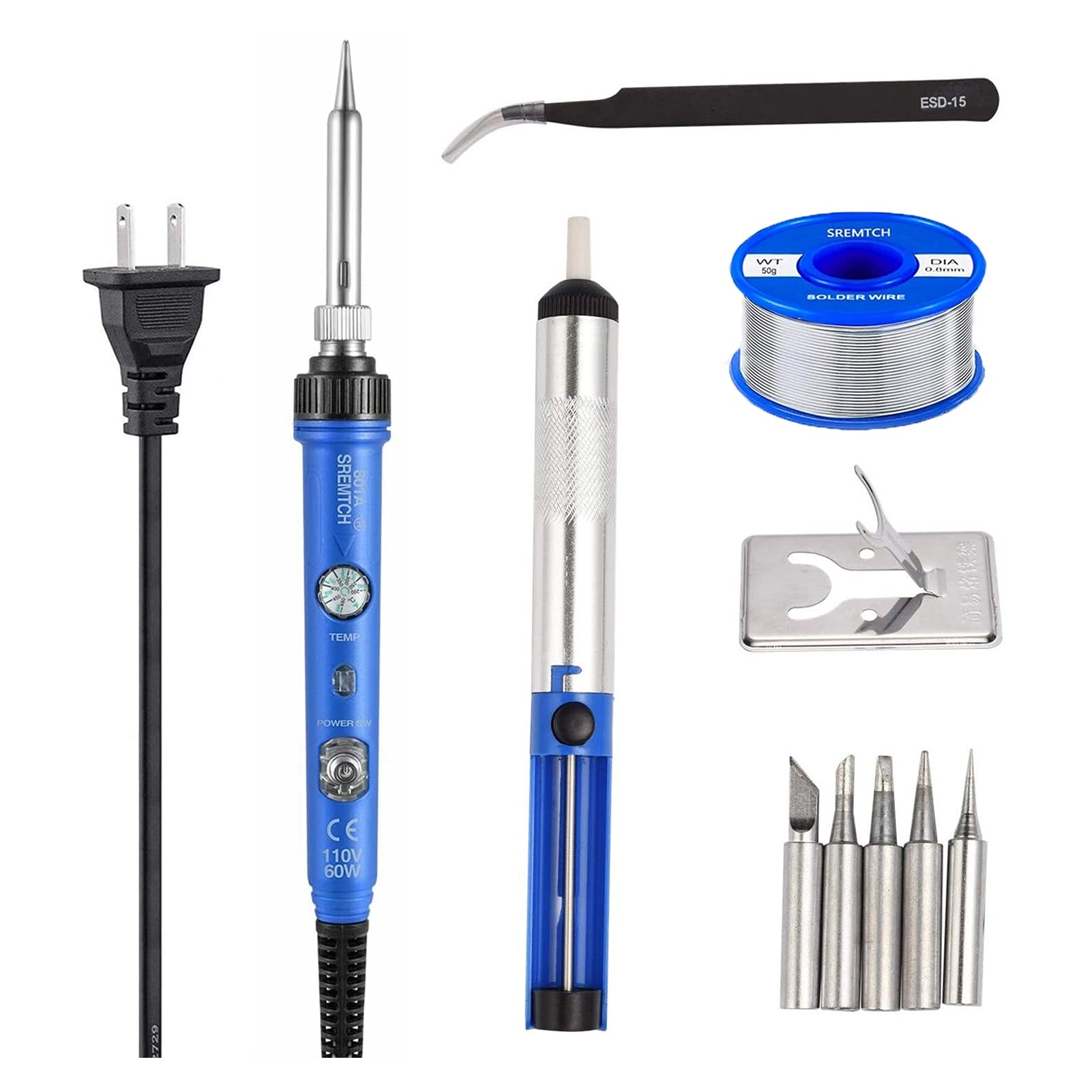 Kit di saldatura Kit di saldatura della temperatura regolabile della stazione di saldatura elettrica da 60W mini con filo di saldatura da 50g Strumento di saldatura
