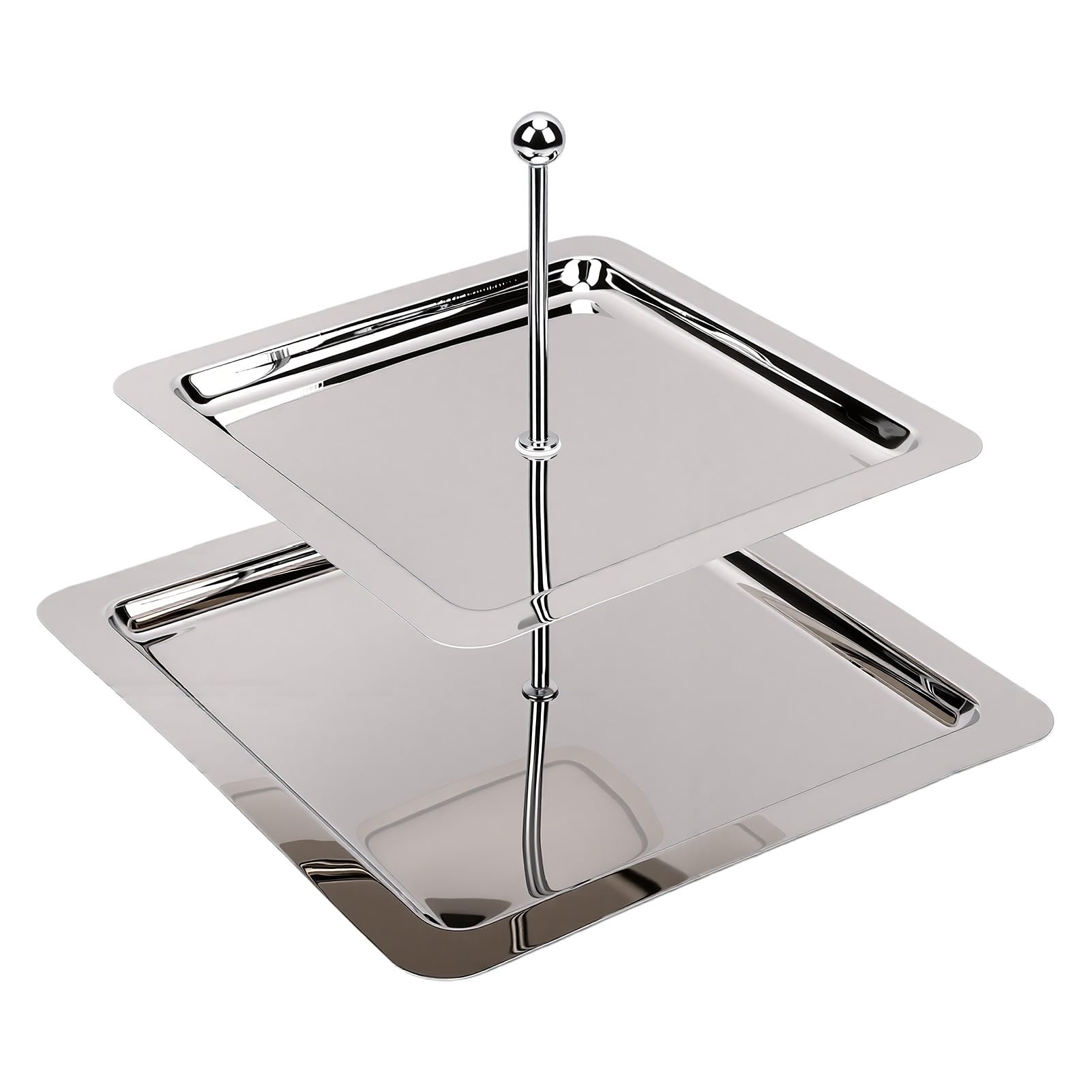 Pssopp Vassoio da Dessert in Acciaio Inox, Servitoio Rettangolare a 2 | Finitura a Specchio, Resistente e Facile da Pulire, Design Salvaspazio, Ideale per Torte, Frutta e pasticceria.